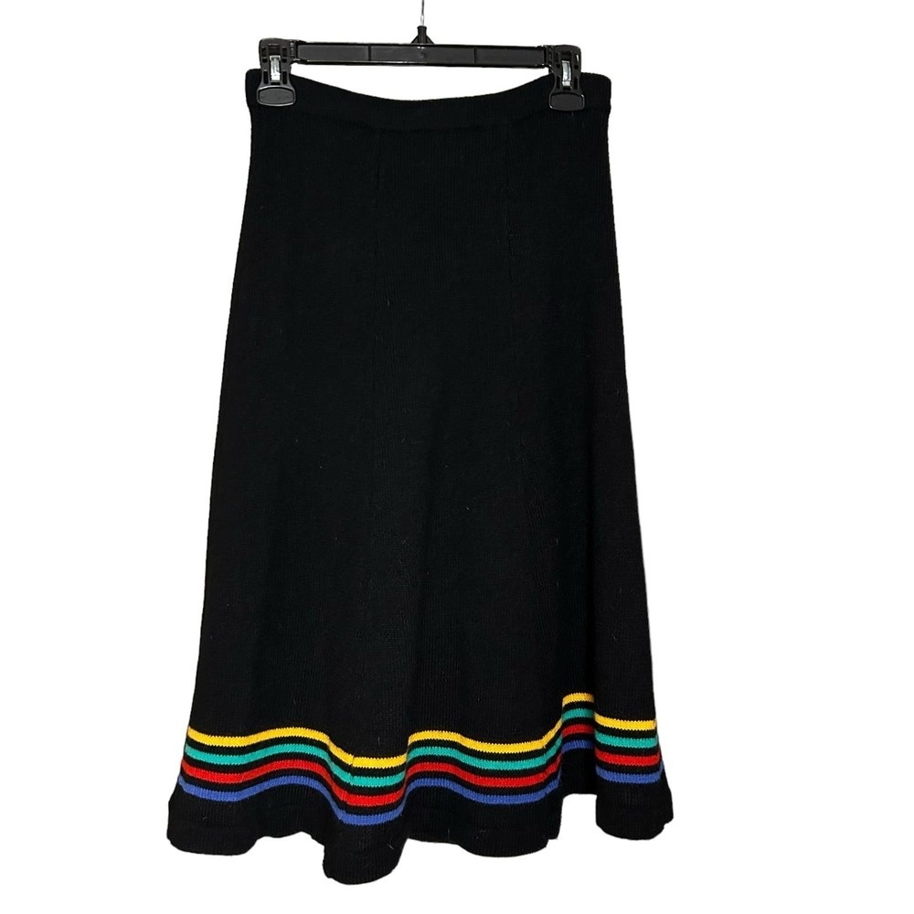 Vintage Retro Black Midi/Maxi Skirt with Colorful Stripes Size M